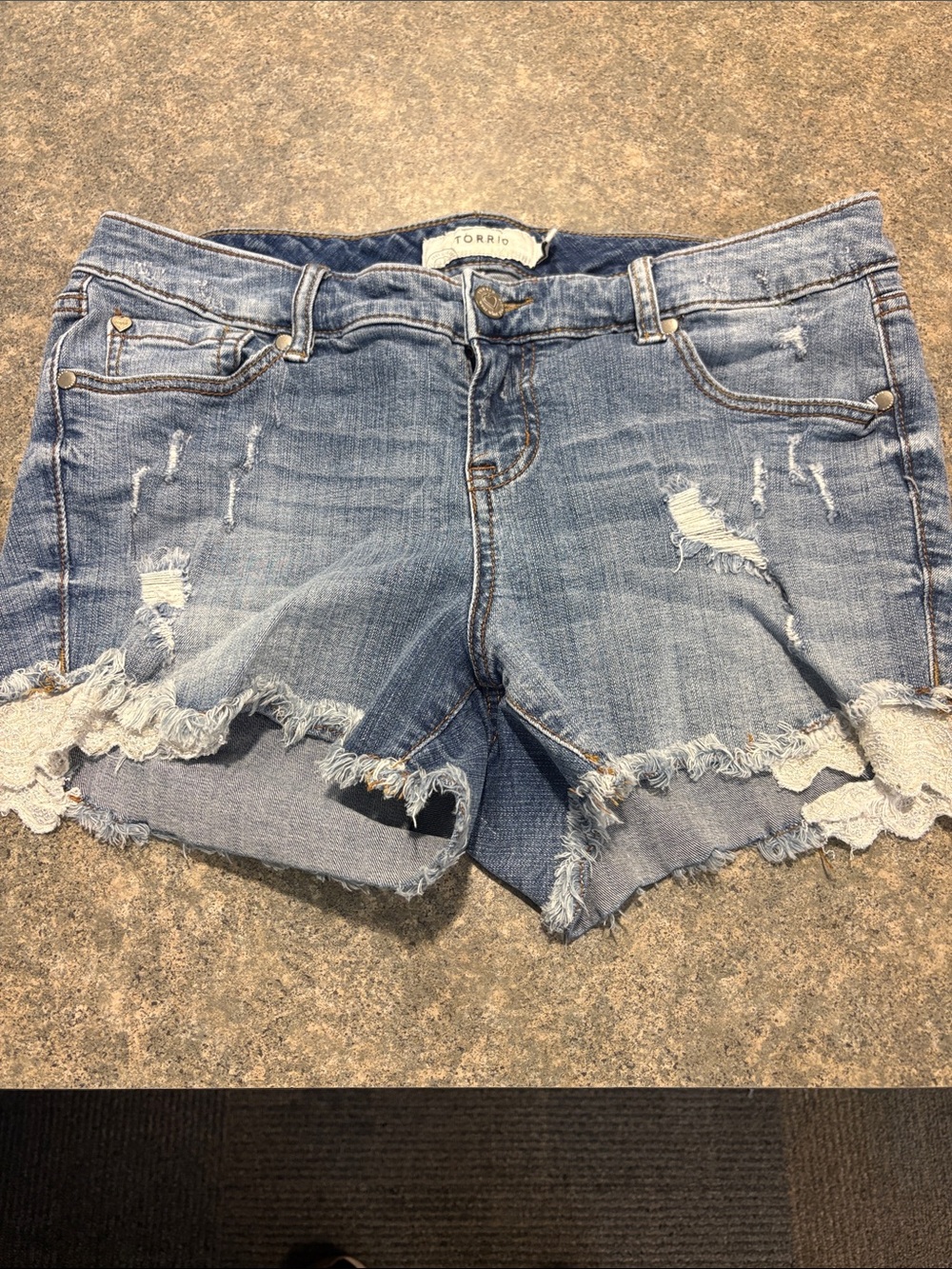 torrid Light Blue Distressed Lace Hem Denim Jean Shorts XL